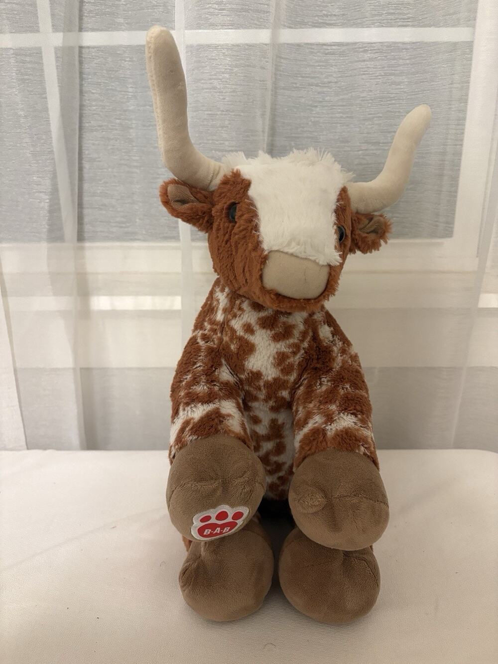 Build A Bear Longhorn Cow Bull Steer Long Horns 2023 BABW Spotted Brown White